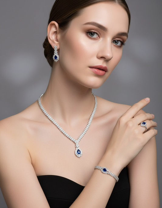 Azure Grace 925 Silver Statement Necklace Set