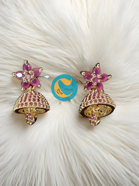 Blossom Charm American Diamond Floral Jhumka Earrings