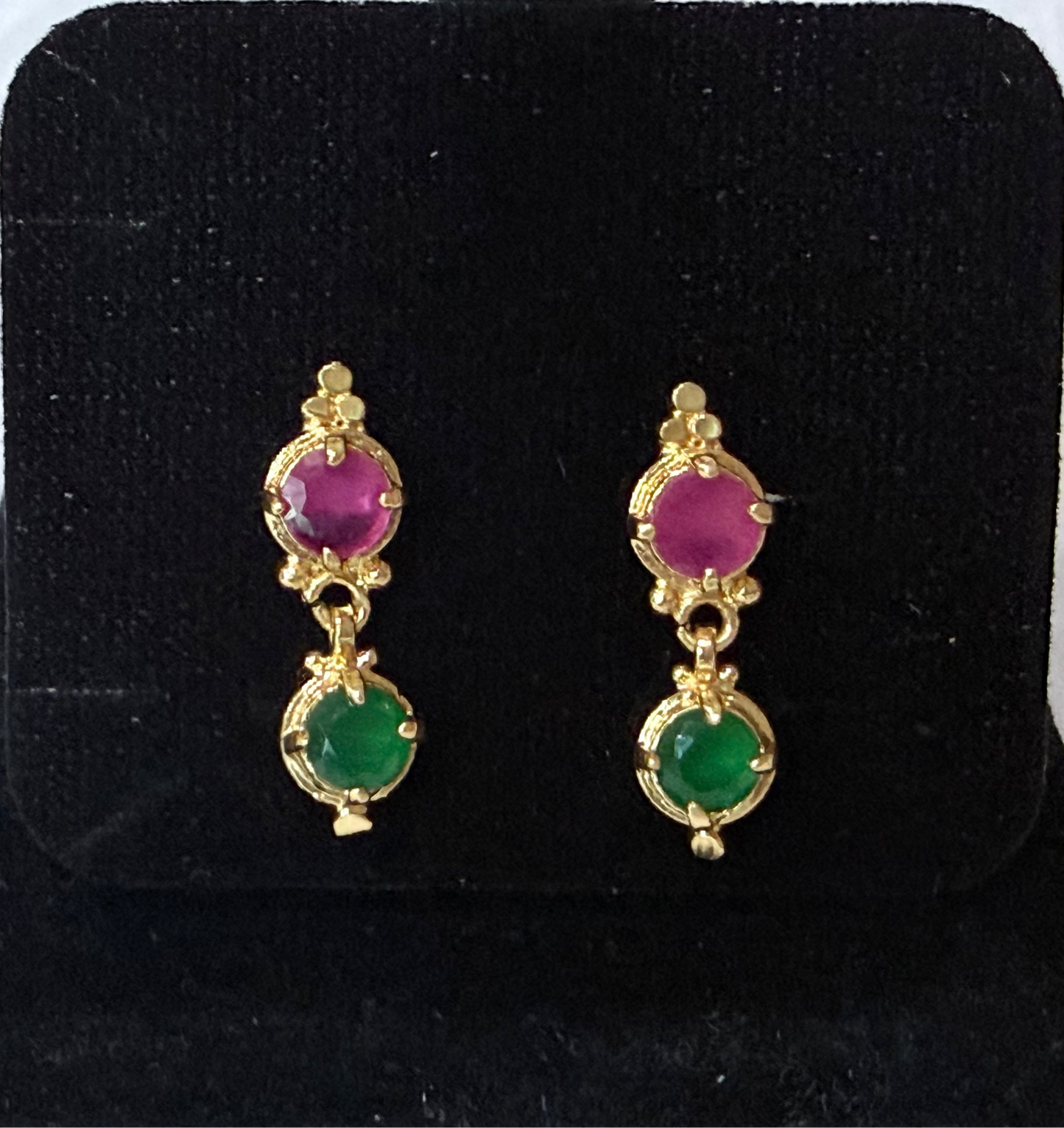 Dual Grace Ruby–Emerald Drop Earrings