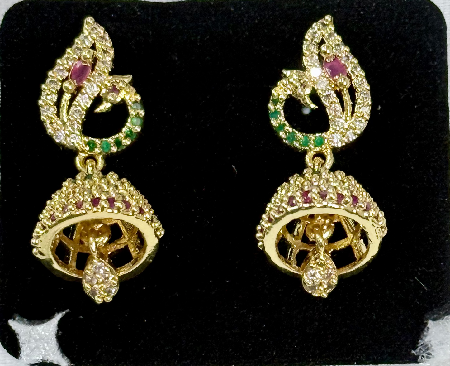 Peacock Grace American Diamond Jhumka Earrings