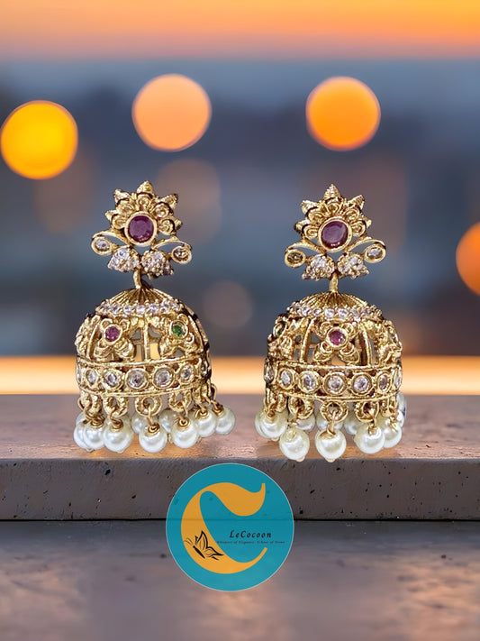 Royal Blossom Pearl Drop Jhumka Earrings