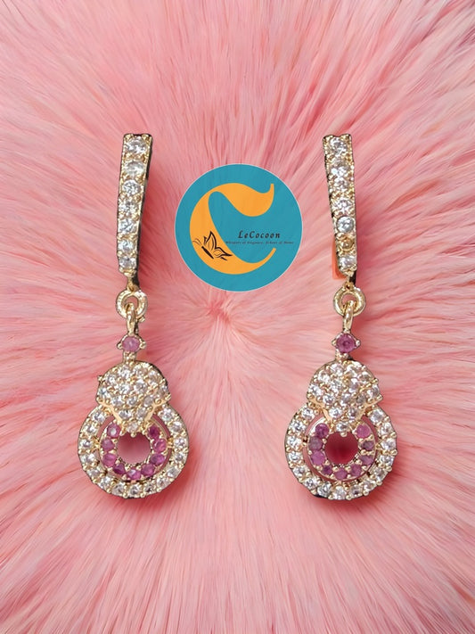 Rosette Gleam Pink American Diamond Dangler Earrings