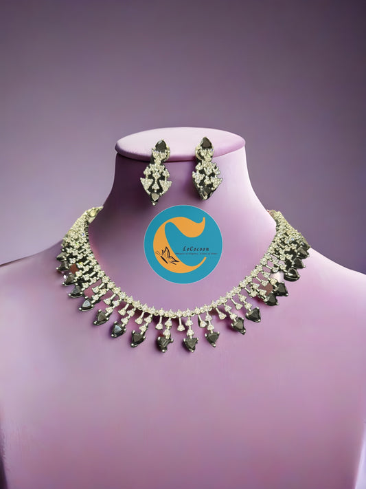Black American Diamond Necklace Set with Earrings