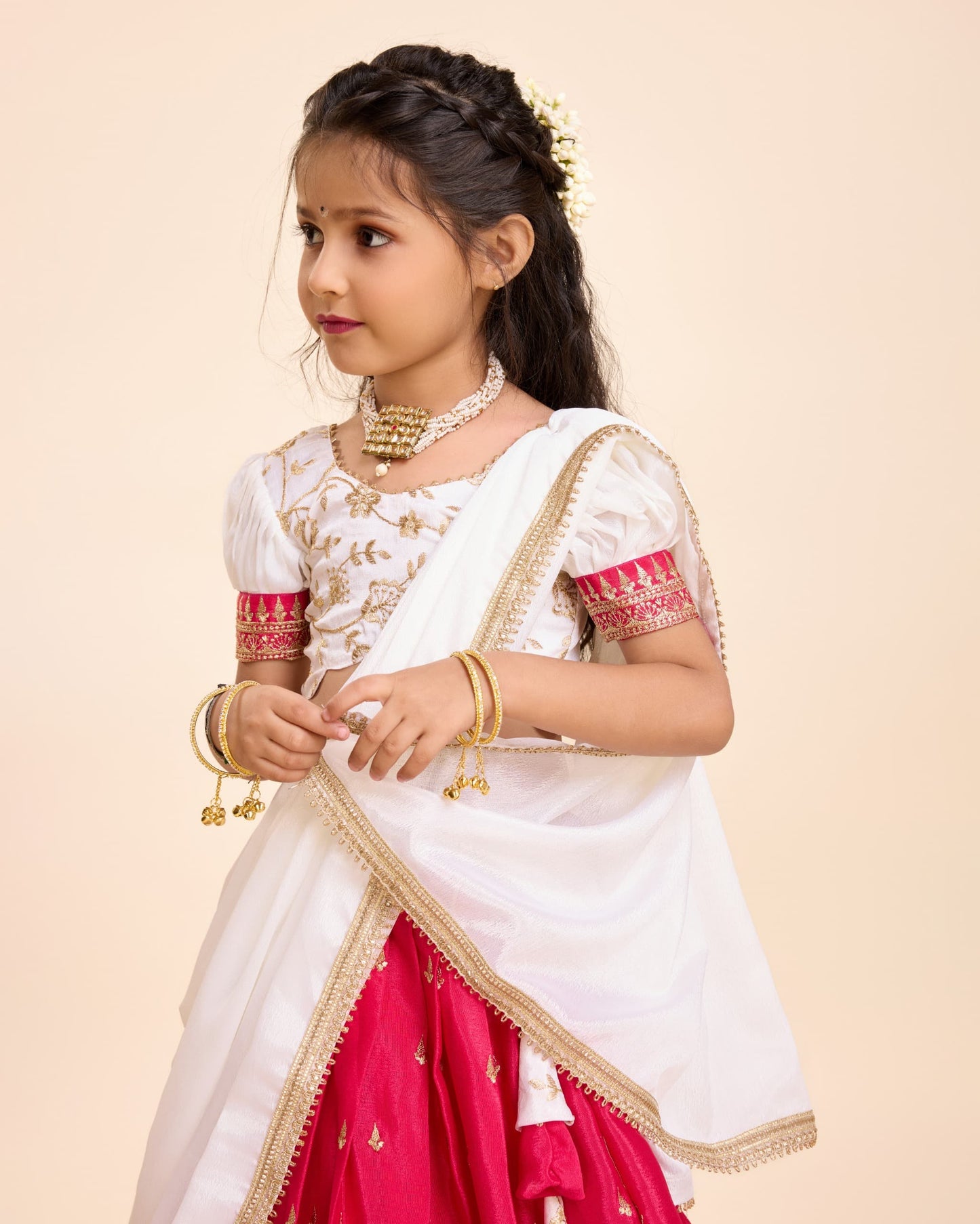 Embroidered Kids Lehenga Blouse & Dupatta Set
