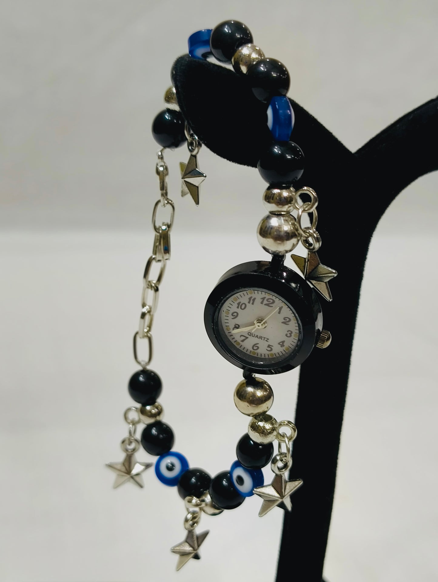 Evil Eye Charm Bracelet Watch β Black & Blue Edition