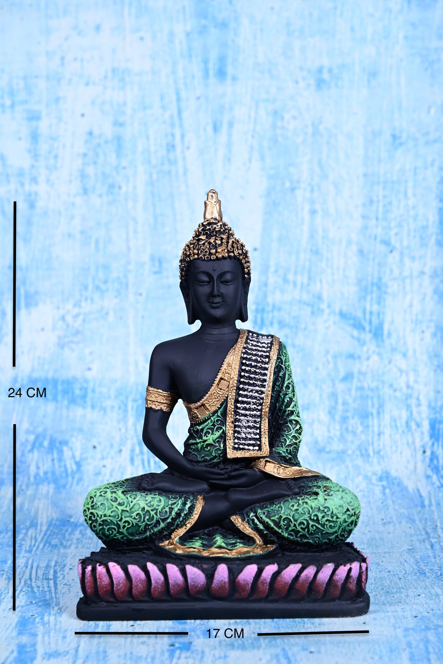 “Emerald Tranquility” Meditating Buddha – Black Resin Edition (24cm)