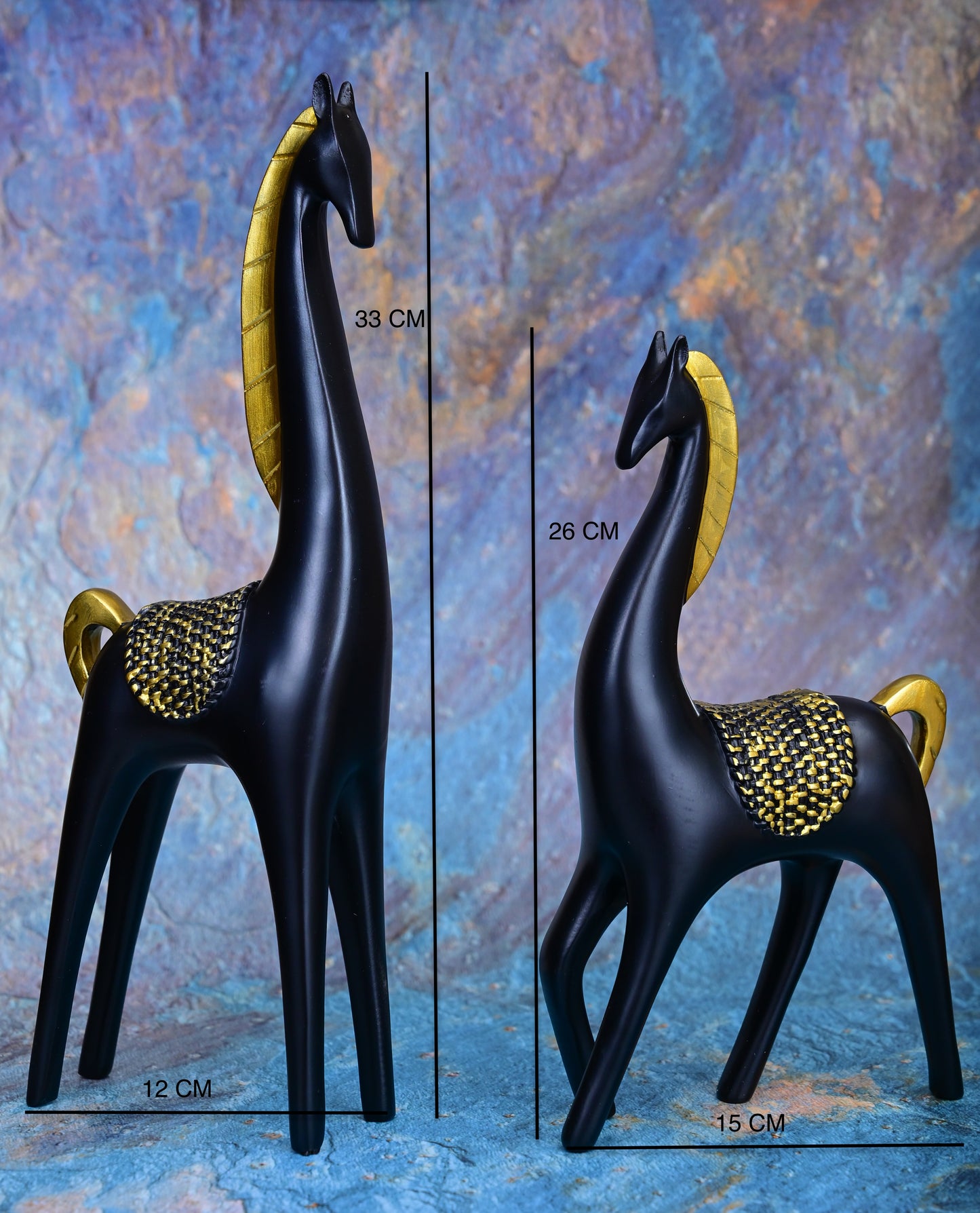Noir Gallop – Black & Gold Horse Pair (33 cm)
