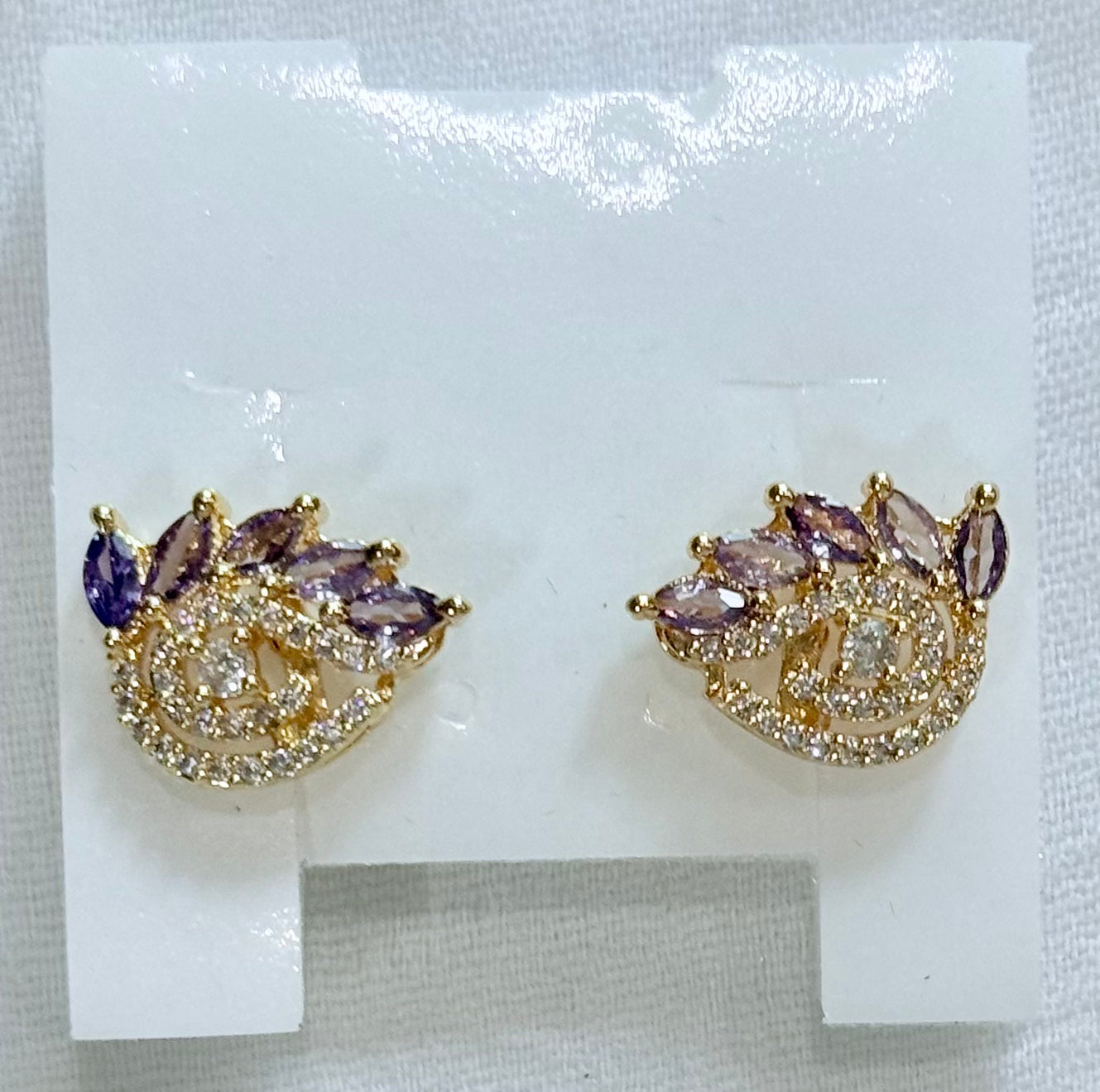 Lavender Leaf American Diamond Stud Earrings
