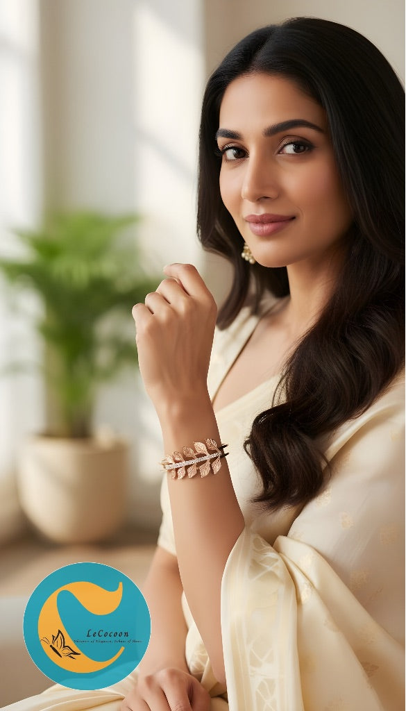 Verdant Grace Leaf-Pattern Bangle