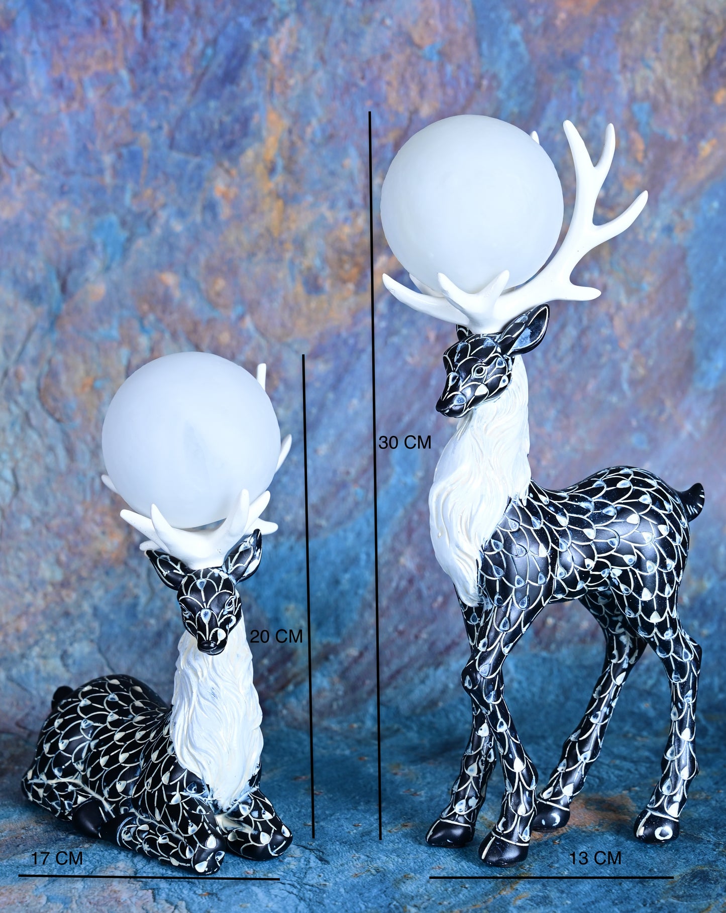 Celestial Antler Reindeer – Elegant Black & Pearl Figurine Set