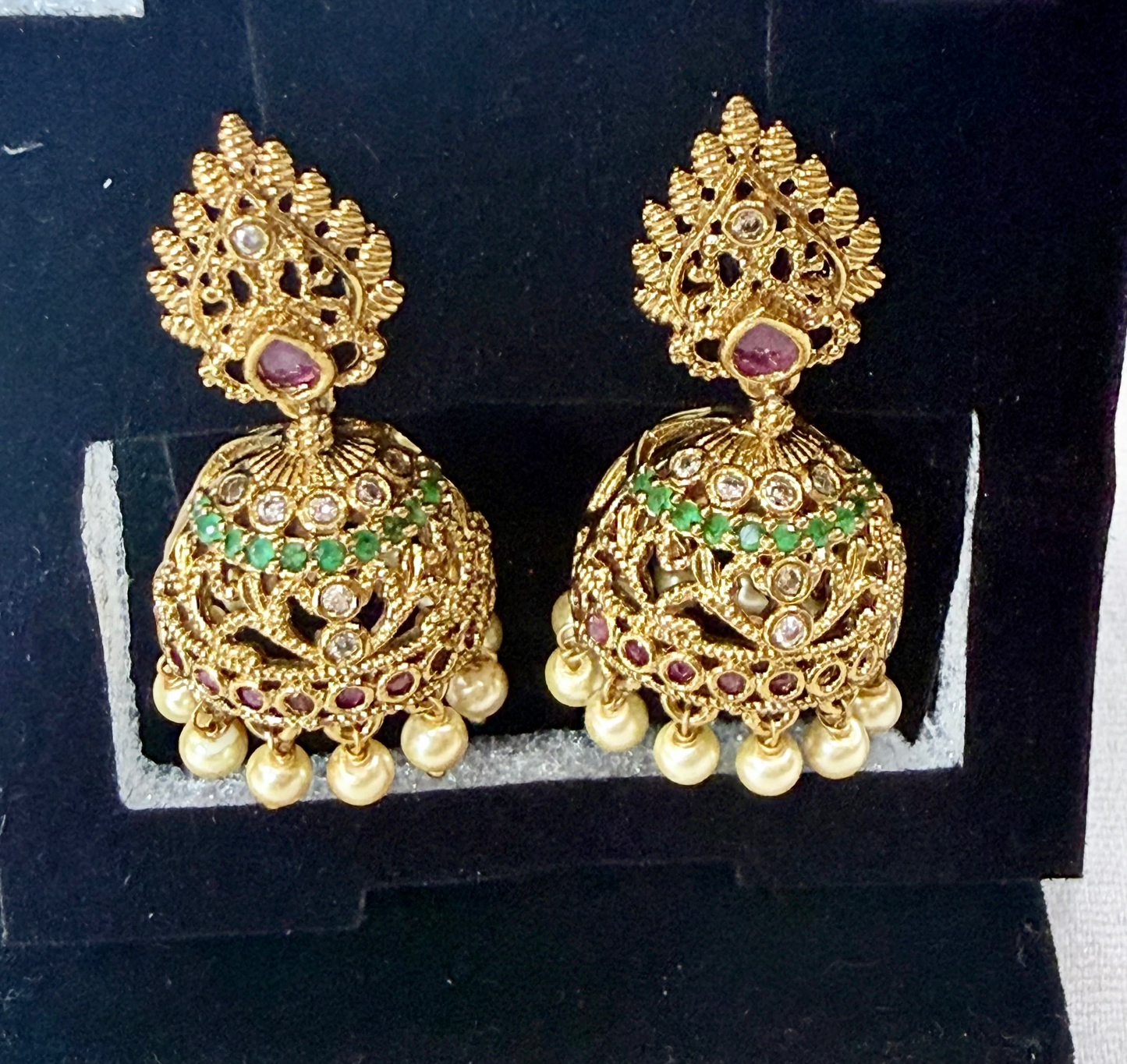 Antique Peacock Glow Temple Jhumka Earrings