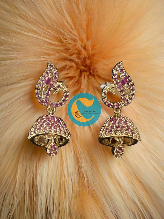 Rosy Radiance American Diamond Jhumka Earrings