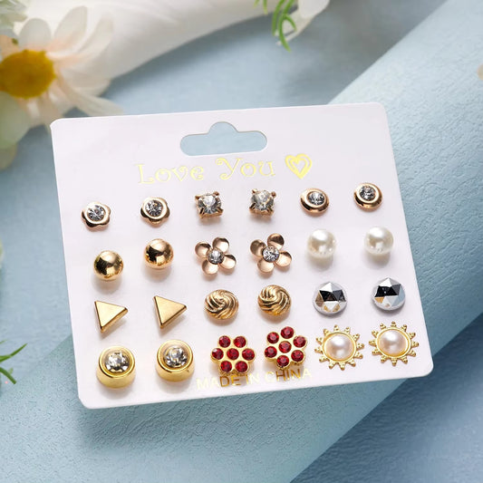 Tiny Stud Earrings 12 Pairs