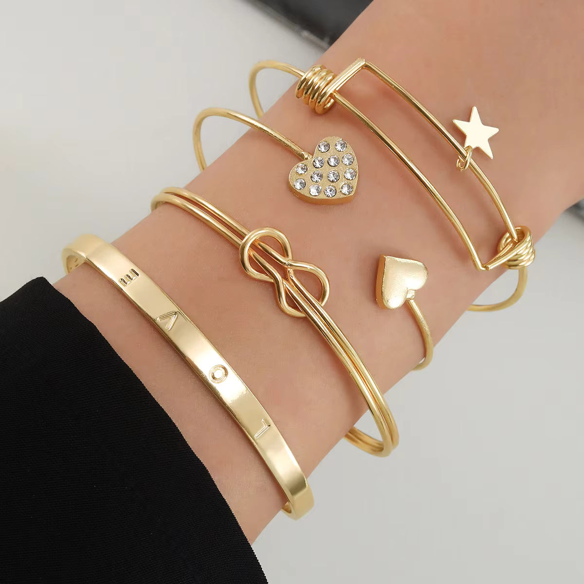 Open Bangle Bracelet Set Gold Silver