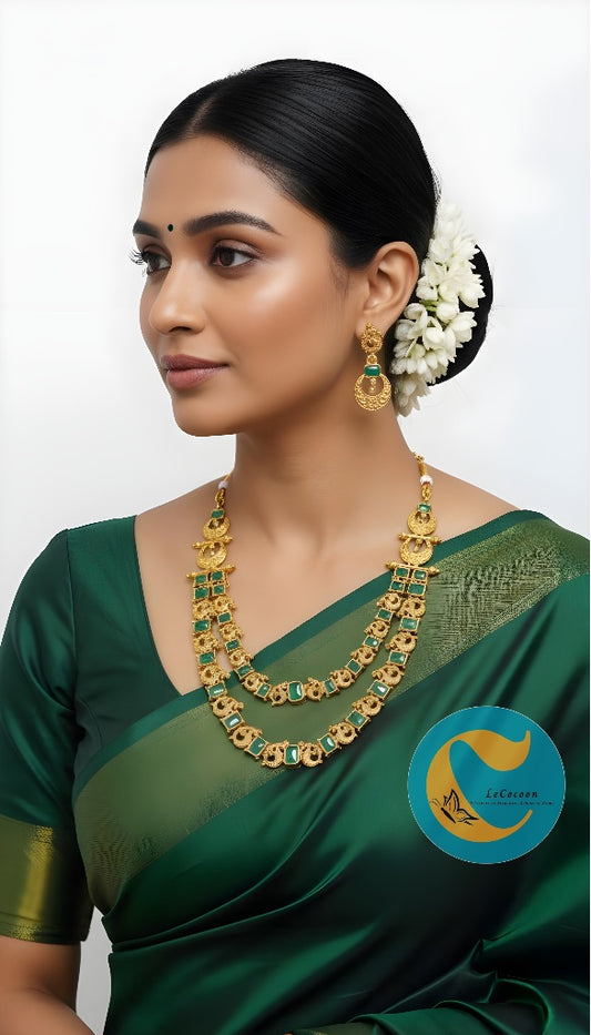 Green Kemp Double Layer Temple Necklace Set