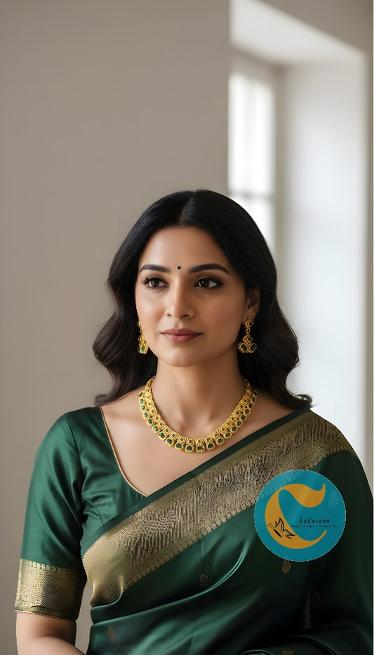 Traditional Kemp Stone Necklace Set with Earrings Emerald Green