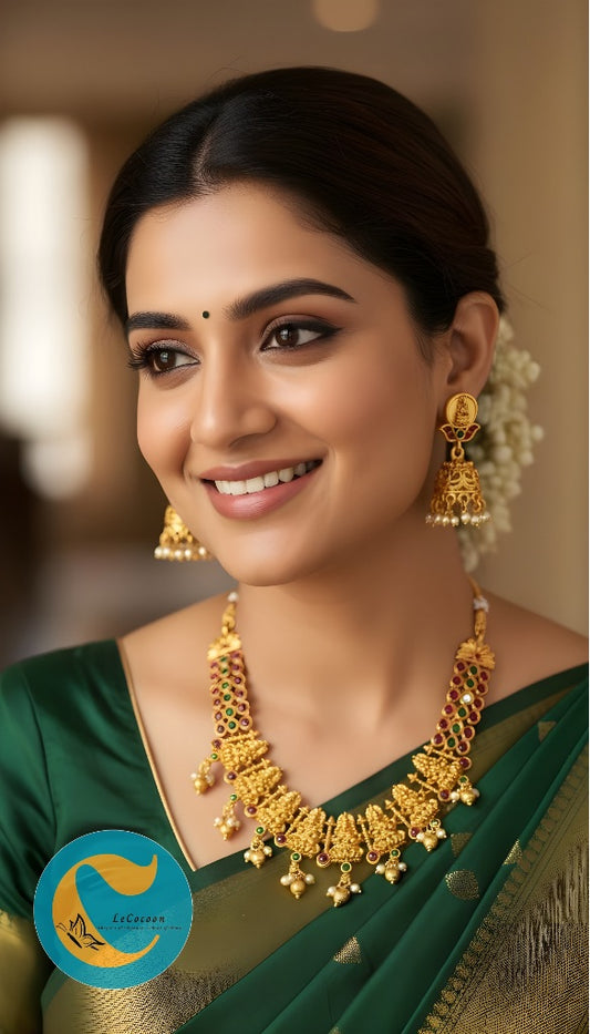 Multi-Coloured Kemp Stone Temple Necklace Set