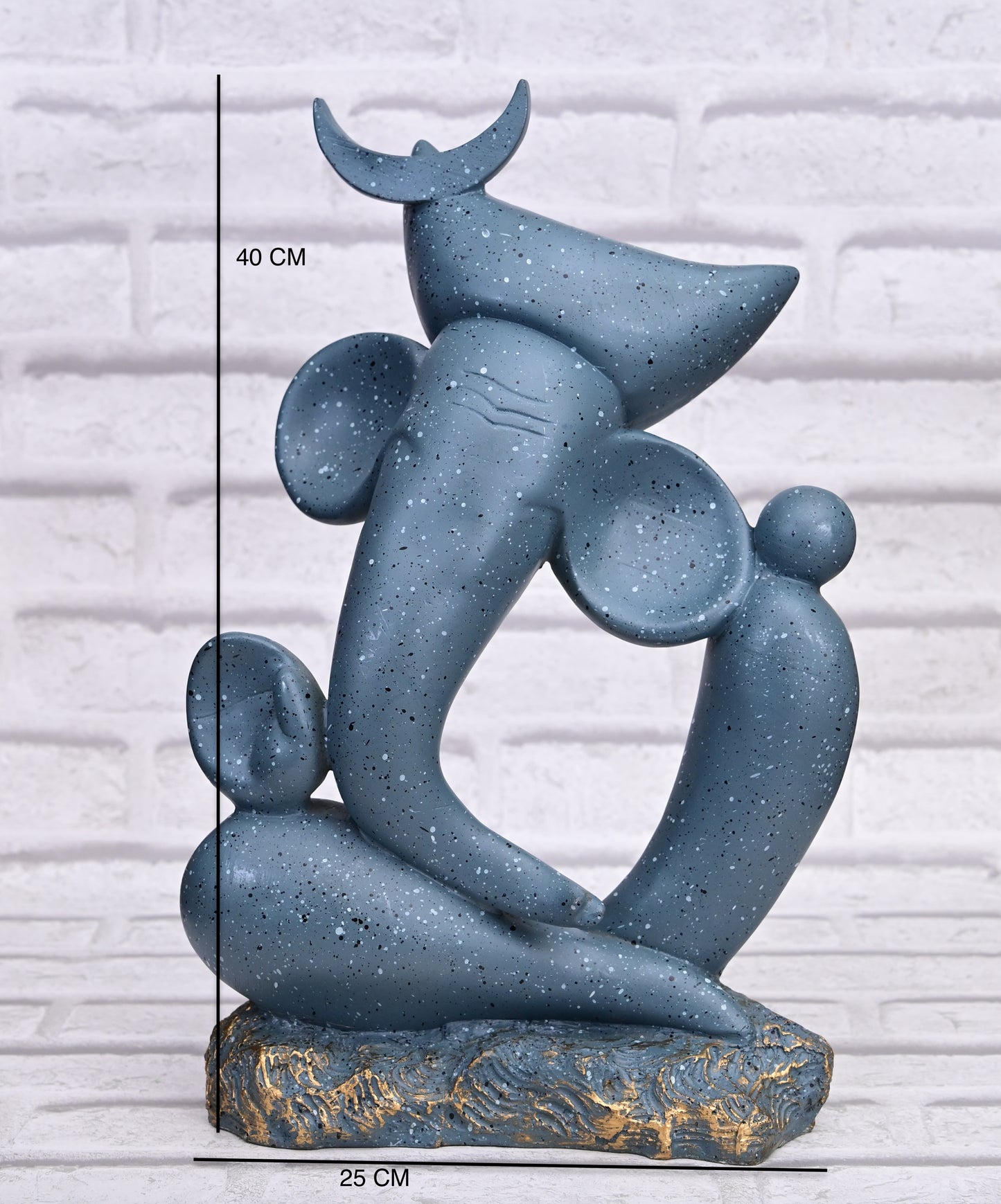 Abstract Blue Ganesha | 40cm Modern Resin Sculpture with Golden Accents