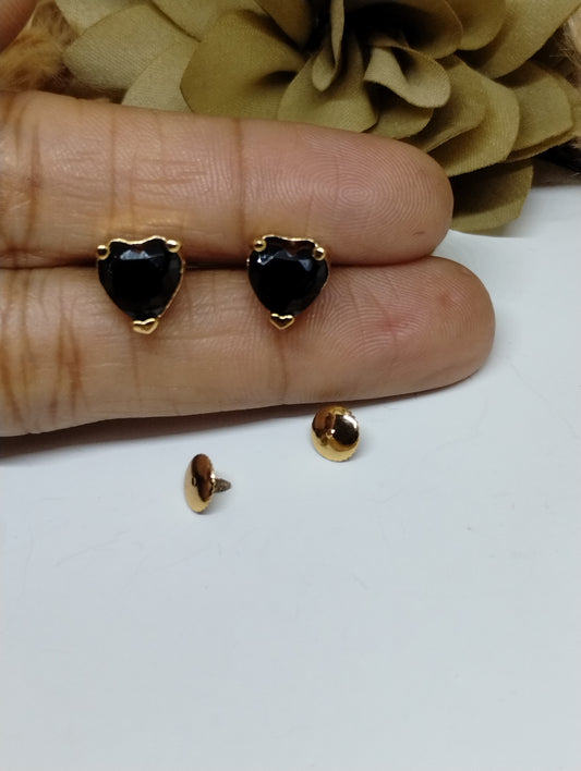 Midnight Heart Black Stone Stud Earrings