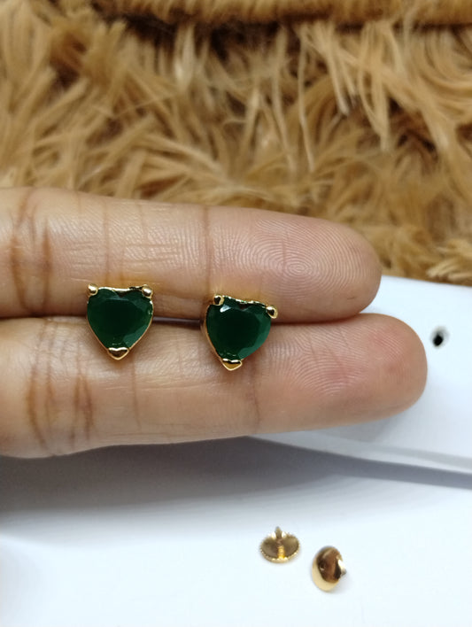 Emerald Heart Green Stone Stud Earrings
