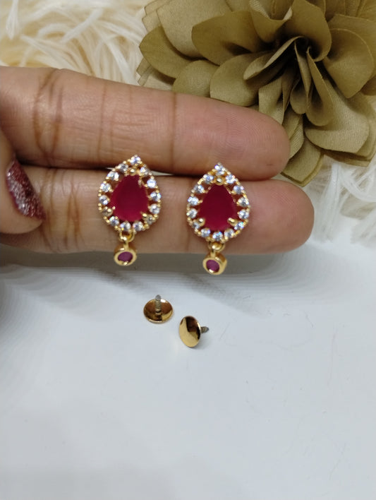 Pink Royale American Diamond Drop Earrings