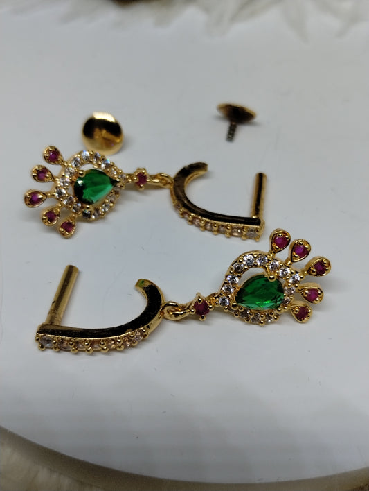 Emerald & Pink Drop American Diamond Dangler Earrings