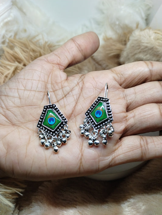 Mayura Charm Oxidized Dangle Earrings