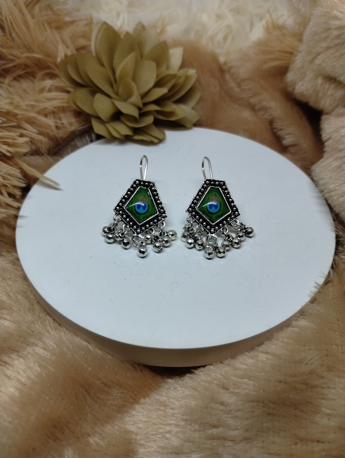 Mayura Charm Oxidized Dangle Earrings