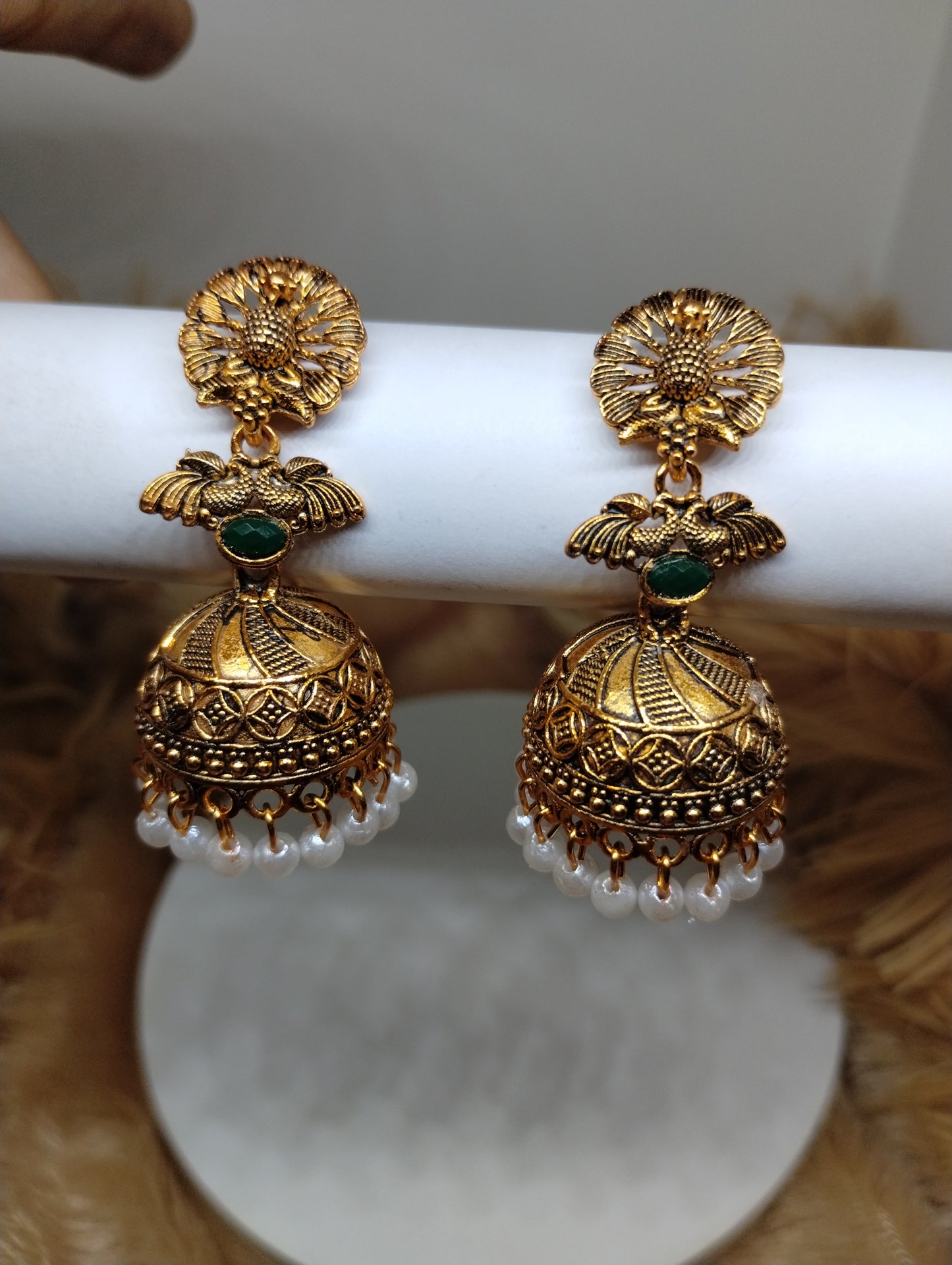 Royal Peacock Pearl Jhumka Earrings