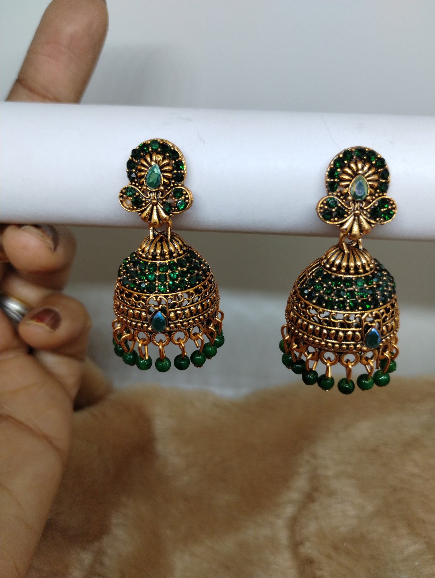 Royal Antique Gold Crystal Dome Jhumka Earrings