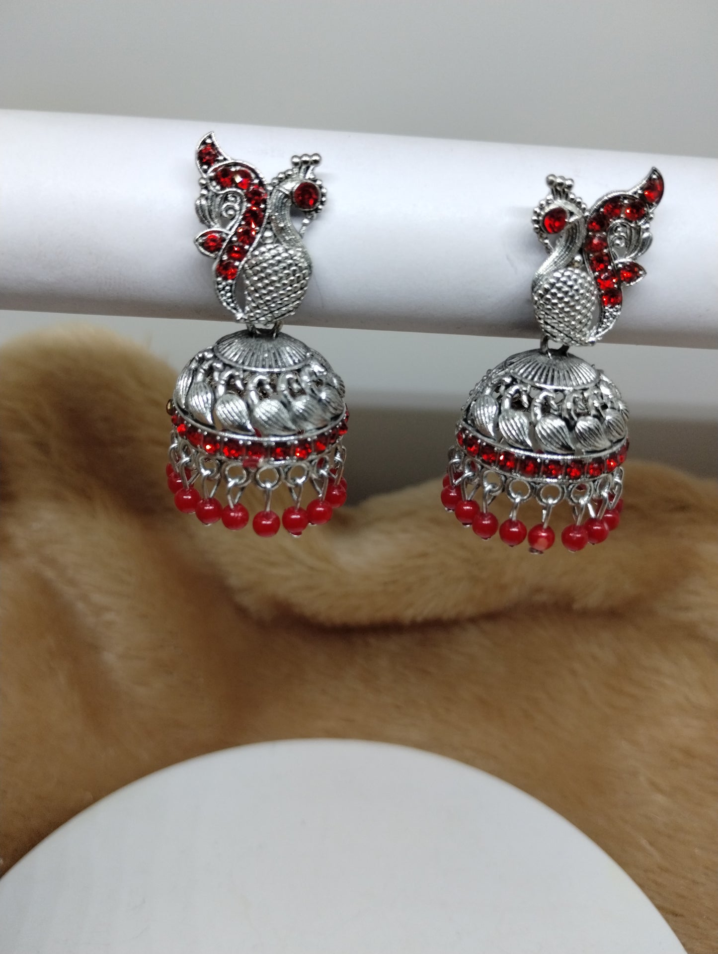 Peacock Grace Oxidised Jhumka Earrings