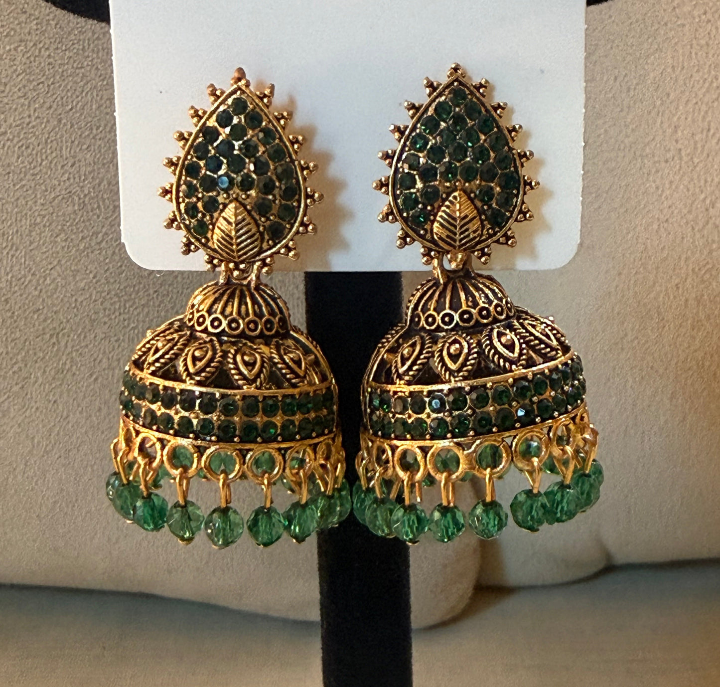 Emerald Bloom Jhumka Earrings