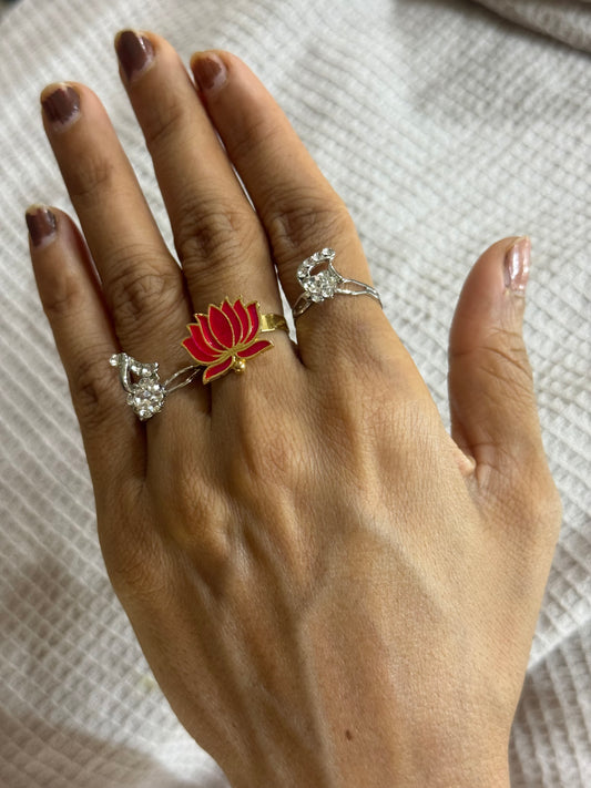Pink Lotus Radiance Adjustable Ring Set (Set of 3)