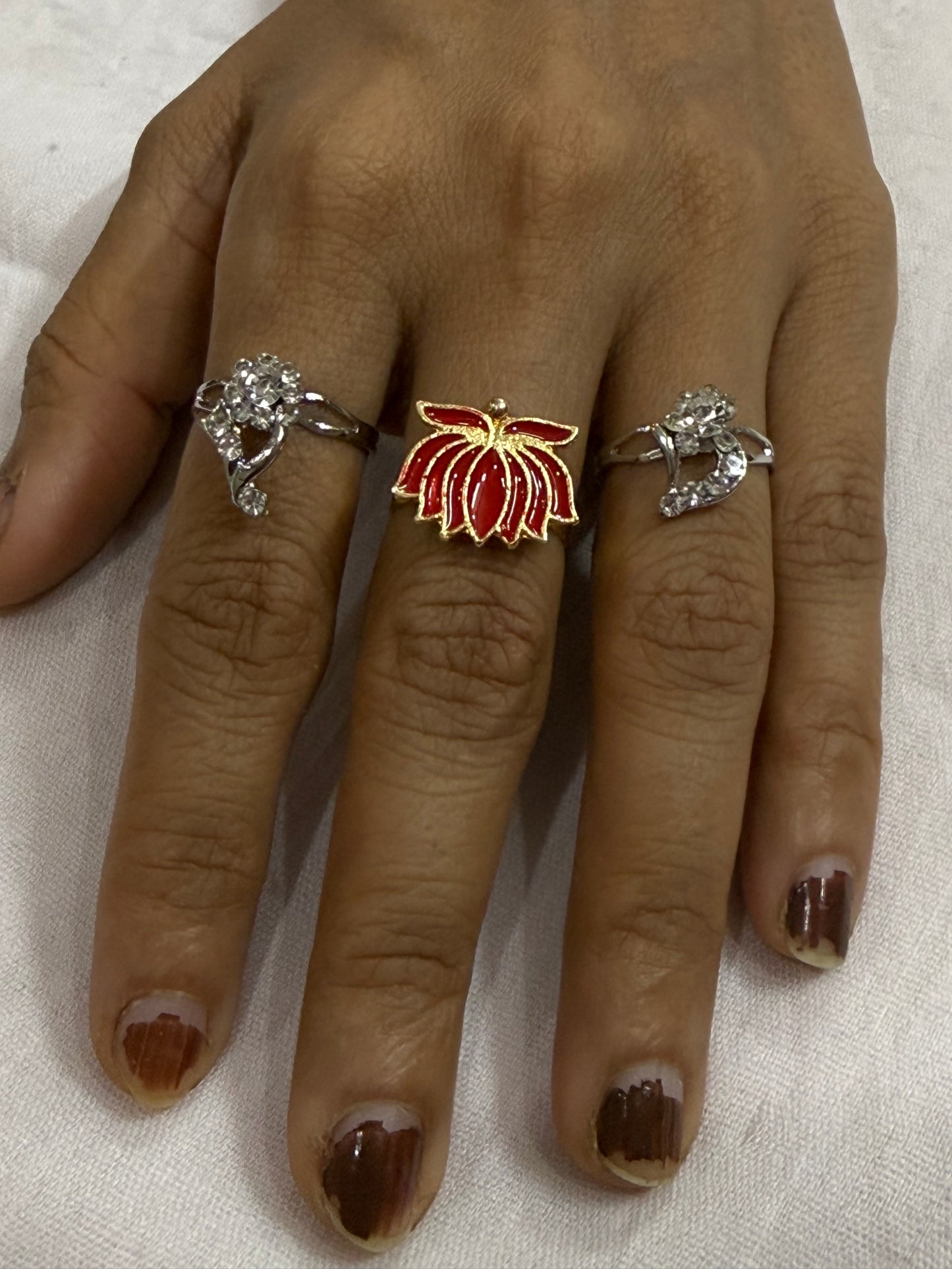 Red Lotus Grace Adjustable Ring Set (Set of 3)