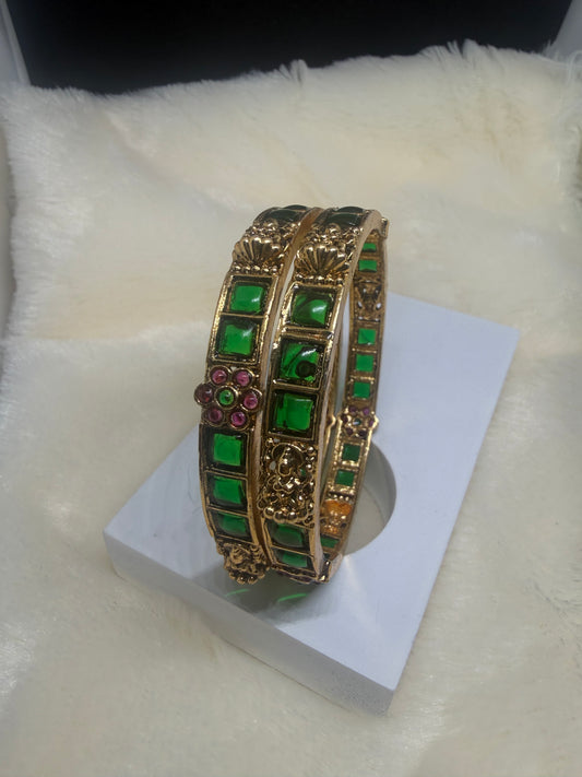 Emerald Heritage Kada Bangles (Pair)