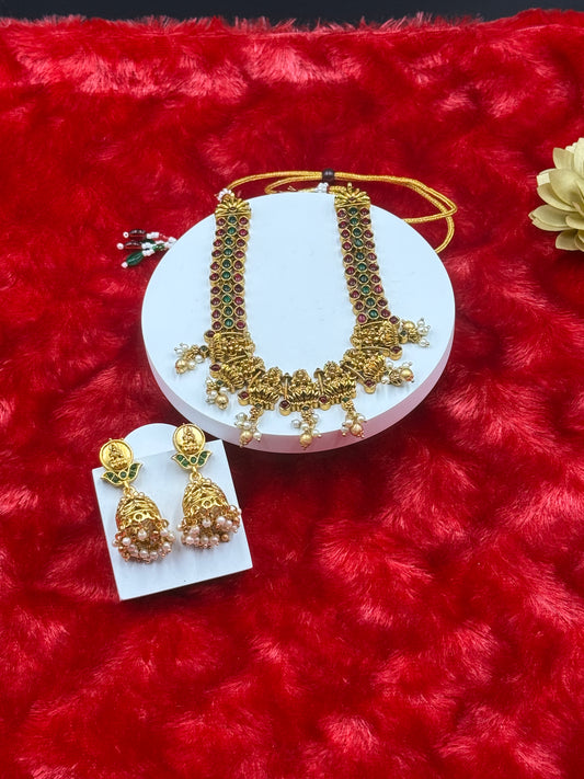 Multi-Coloured Kemp Stone Temple Necklace Set