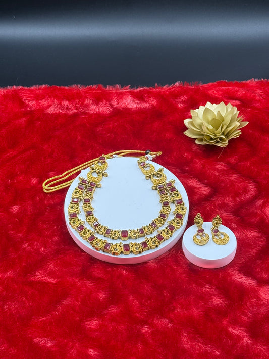 Ruby Kemp Double Layer Temple Necklace Set