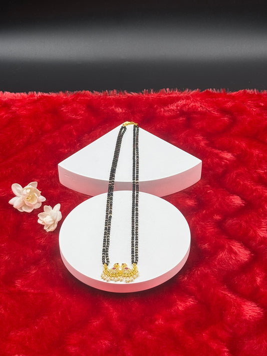 Royal Swan Mangalsutra Necklace – Double Line Black Beads