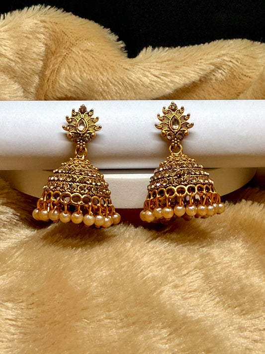 Pearl Crown Royale Jhumkas