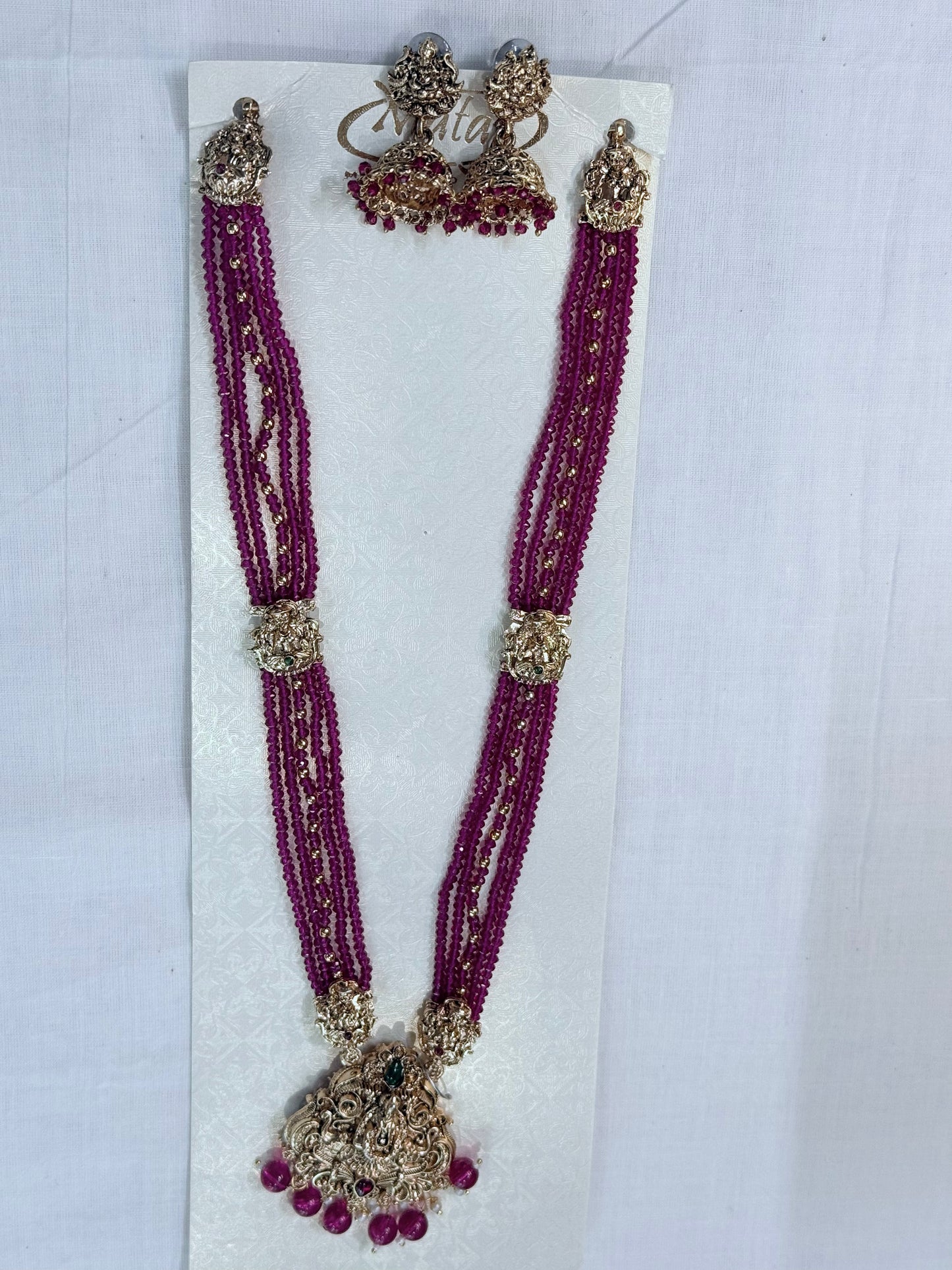 Magenta Bead Lakshmi Temple Haaram Set