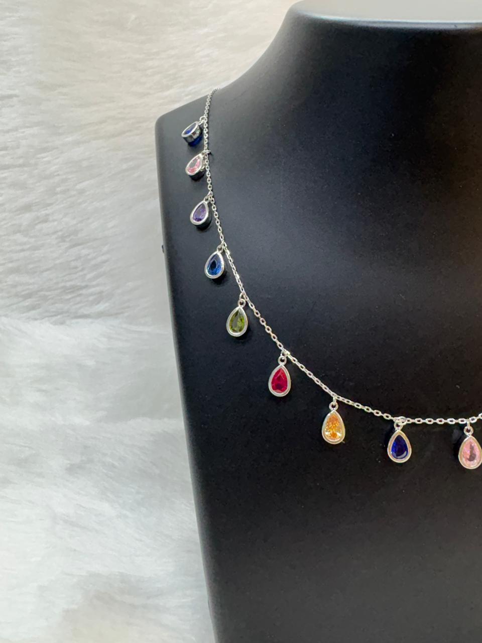 Teardrop Spectrum Silver Necklace