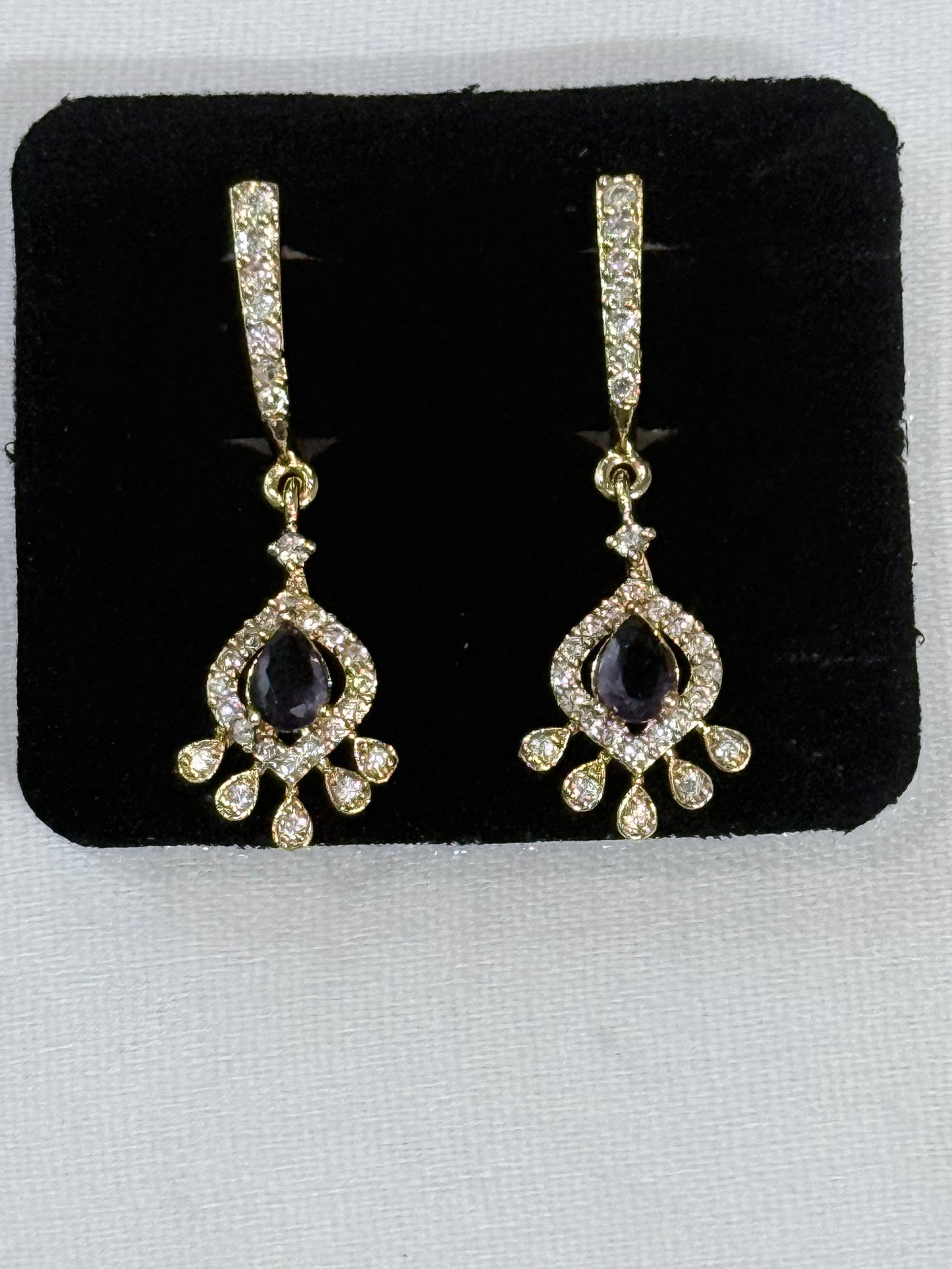 Teardrop Royal AD Earrings with Violet Stone