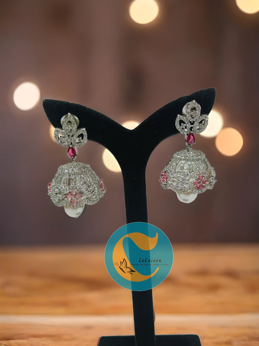 Ruby Red Diamond Finish Pearl Drop Earrings | Festive Bridal Jewellery