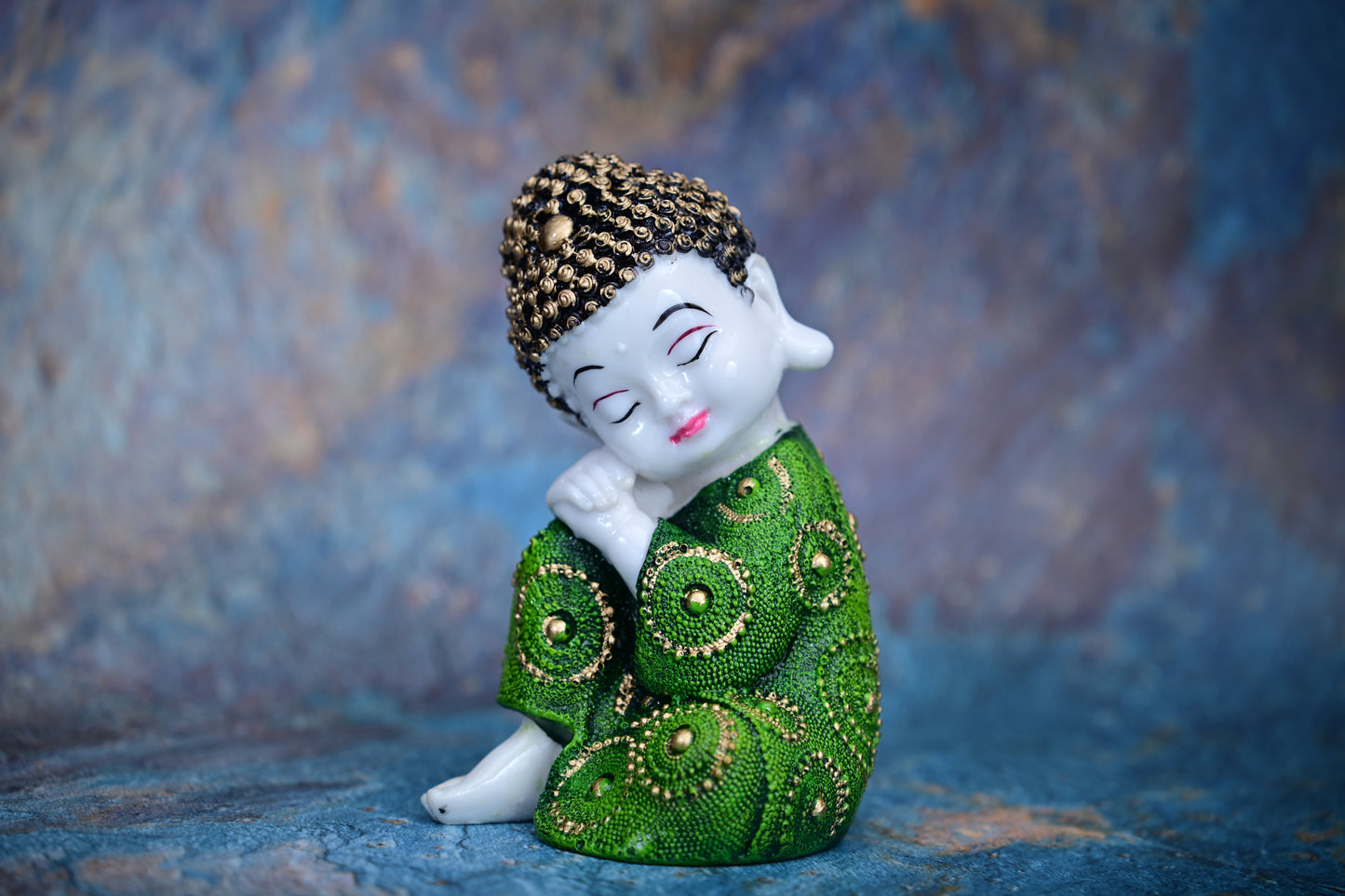 Blissful Baby Buddha in Royal Blue Pink Green| 19cm Resin Figurine