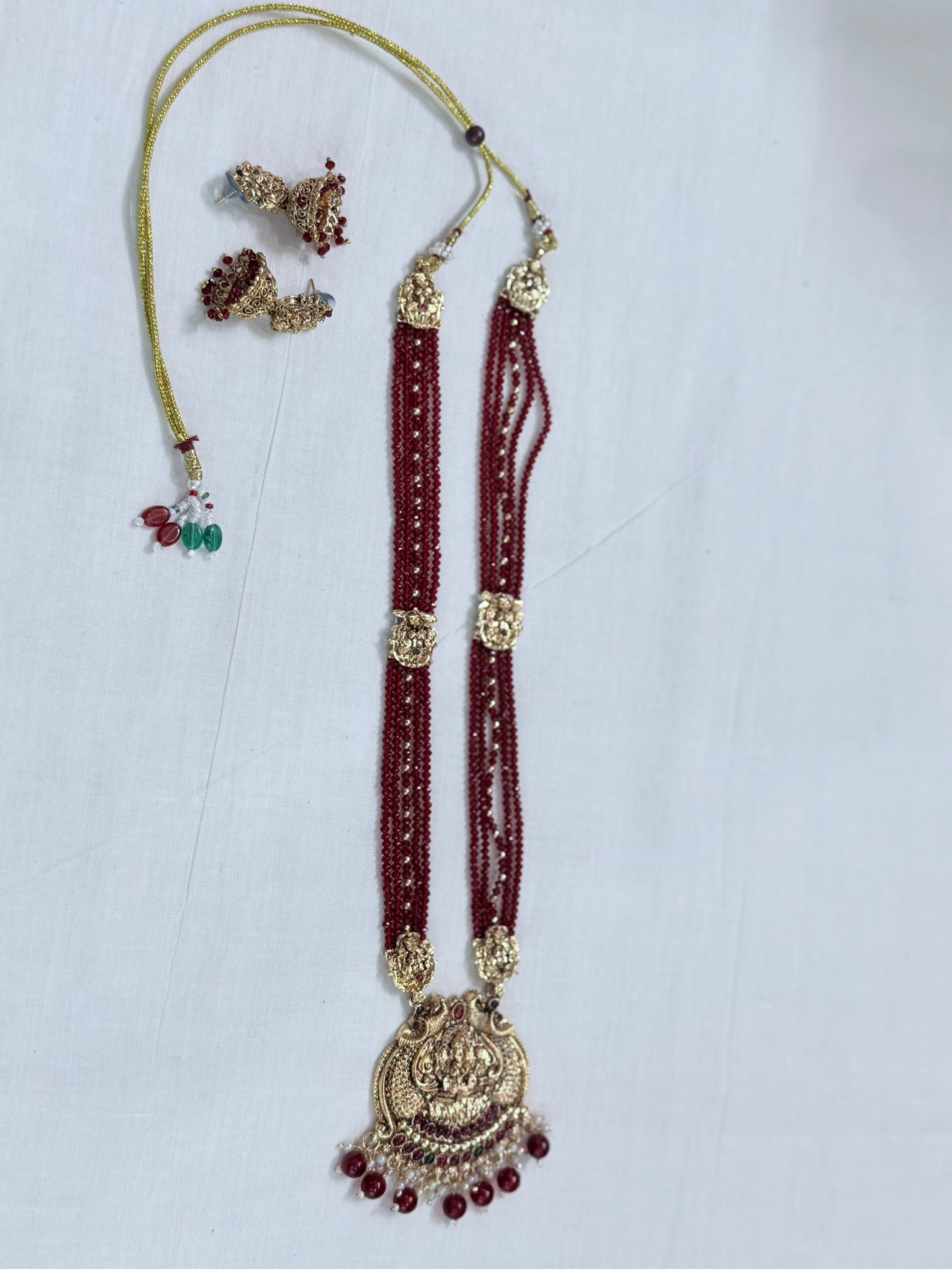 Red Bead Lakshmi Temple Haaram Set