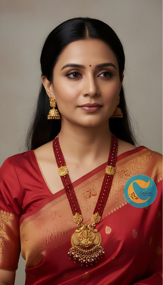 Red Bead Lakshmi Temple Haaram Set