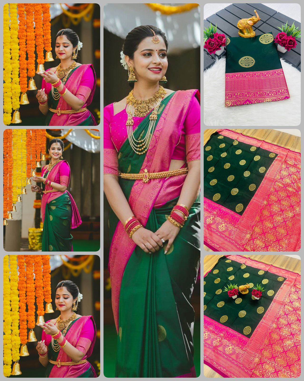 Green & Pink Lichi Silk Jacquard Saree with Rich Pallu