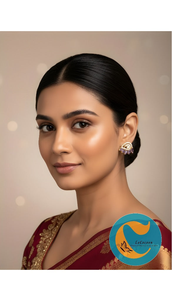 Lavender Leaf American Diamond Stud Earrings