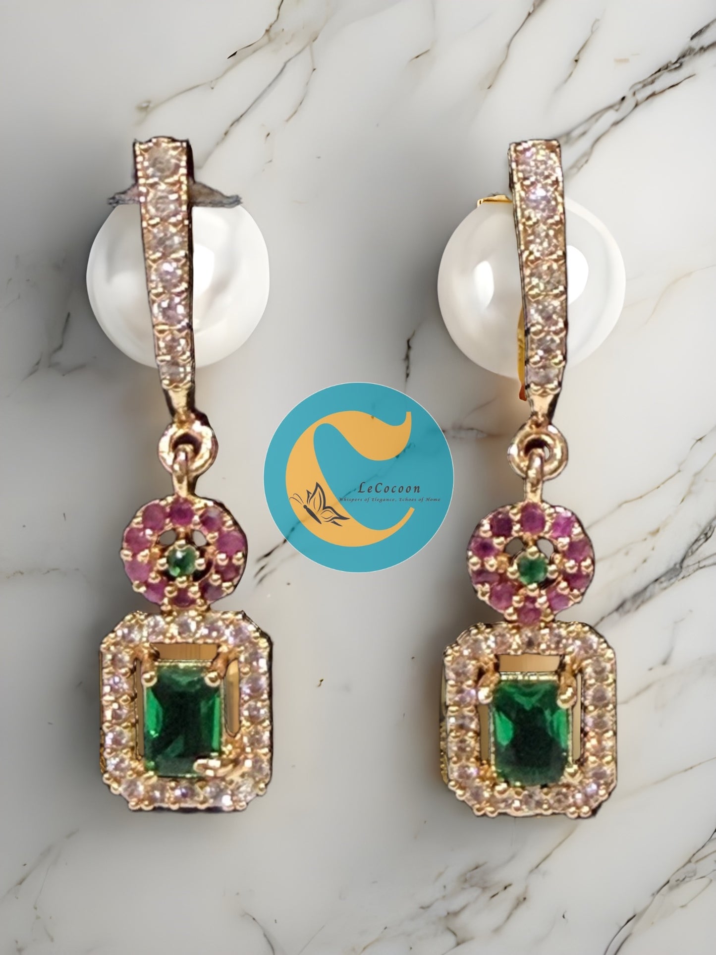 Dual-Tone Green & Pink Rectangular Drops