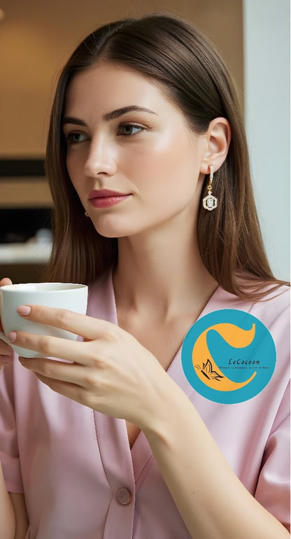Crown-Style AD Earrings with Rose Quartz Stone